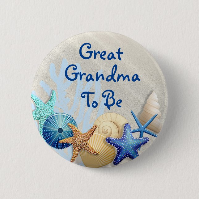 Great Grandma to Be, Beach Themed Baby Shower 2 Inch Round Button (Front)