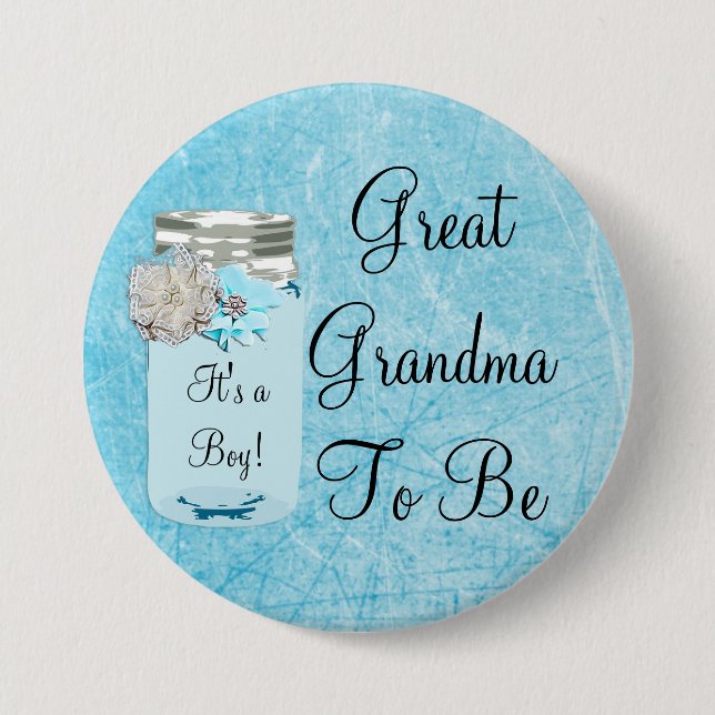 Great Grandma to be Blue Mason Jar Rustic Button (Front)