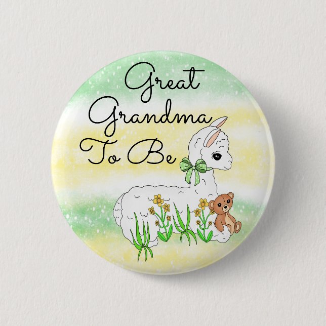 Great Grandma To Be Llama with Teddy Bear 2 Inch Round Button (Front)
