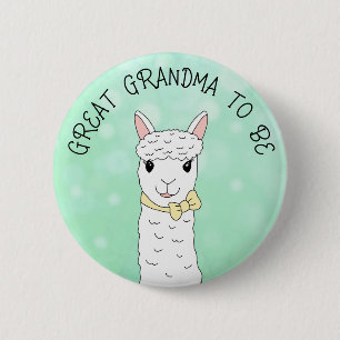 Great Grandma To Be Llama with Yellow Bow 2 Inch Round Button