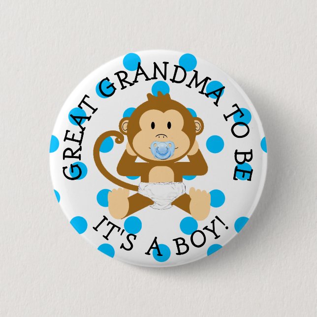 Great Grandma to be Monkey Baby Shower Button (Front)