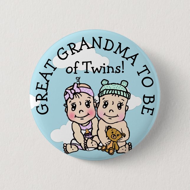 Great Grandma to be of Twins, Baby Shower Button (Front)