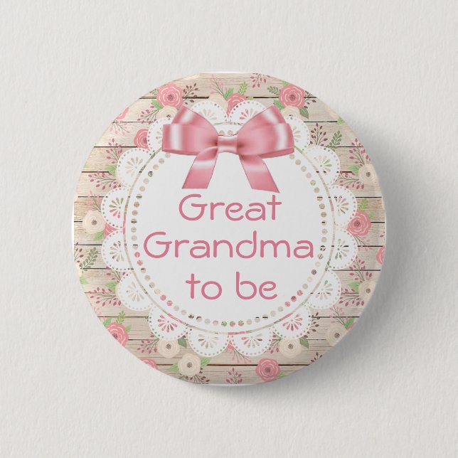 Great Grandma to be Pink Bow Baby Shower Button (Front)