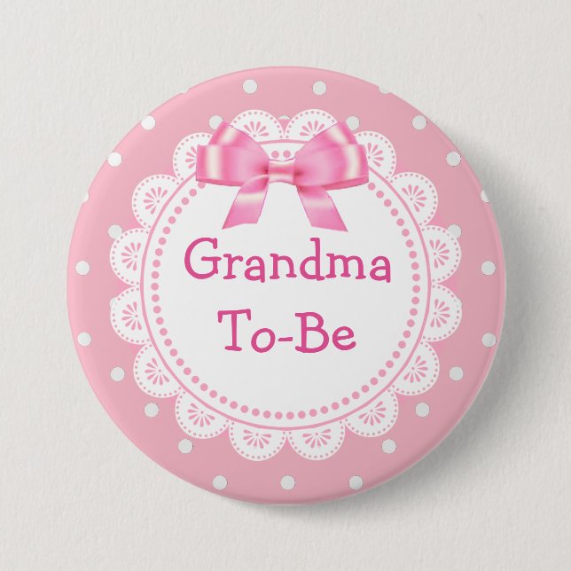 Great Grandma to Be Pink Dots Baby Shower Button (Front)