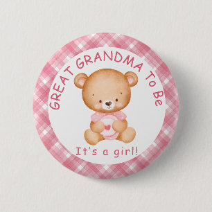 GREAT GRANDMA to be Pink Plaid Baby Shower 2 Inch Round Button