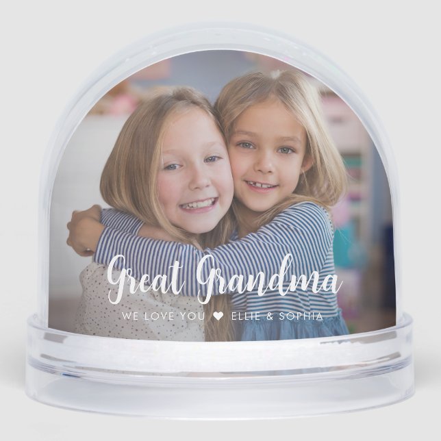 Great Grandma We Love You Modern Script 2 Photos  Snowglobe (Front)