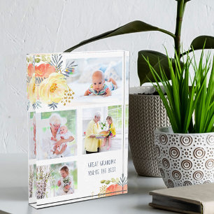 Great Grandma You're The Best Peach Yellow Floral Photo Block