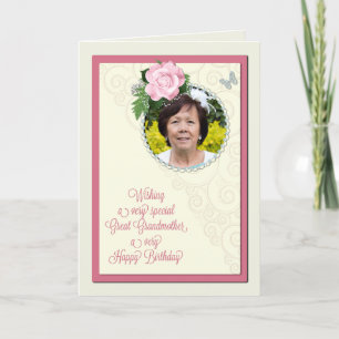 Great Grandmother add a photo,birthday with a rose Card