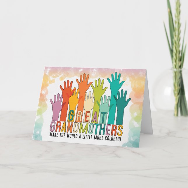 Great Grandmother Colourful Hands Grandparents Day Holiday Card (Front)