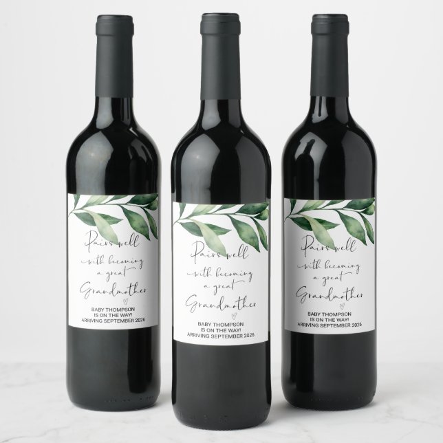 Great Grandmother to Be Pregnancy Announcement Mom Wine Label (Bottles)