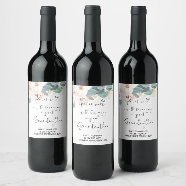 Great Grandmother to Be Pregnancy Announcement Mom Wine Label (Bottles)