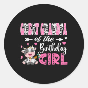 Great Grandpa Of The Birthday Girl Cute Cow 1st Bi Classic Round Sticker