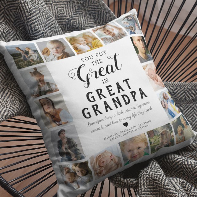 Great Grandpa Photo Collage Throw Pillow (Creator Uploaded)