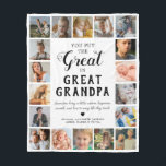 Great Grandpa Photo Fleece Blanket<br><div class="desc">Personalized great grandfather picture blanket featuring the cute saying "you put the great in great grandpa",  18 photos of the grandkids,  their names,  and the sweet caption "Grandpas bring a little wisdom,  happiness,  warmth,  and love to every life they touch.".</div>