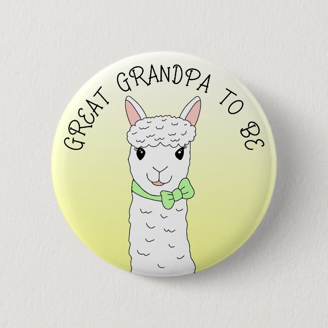 Great Grandpa To Be Llama with Green Bow 2 Inch Round Button (Front)