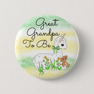 Great Grandpa To Be Llama with Teddy Bear 2 Inch Round Button