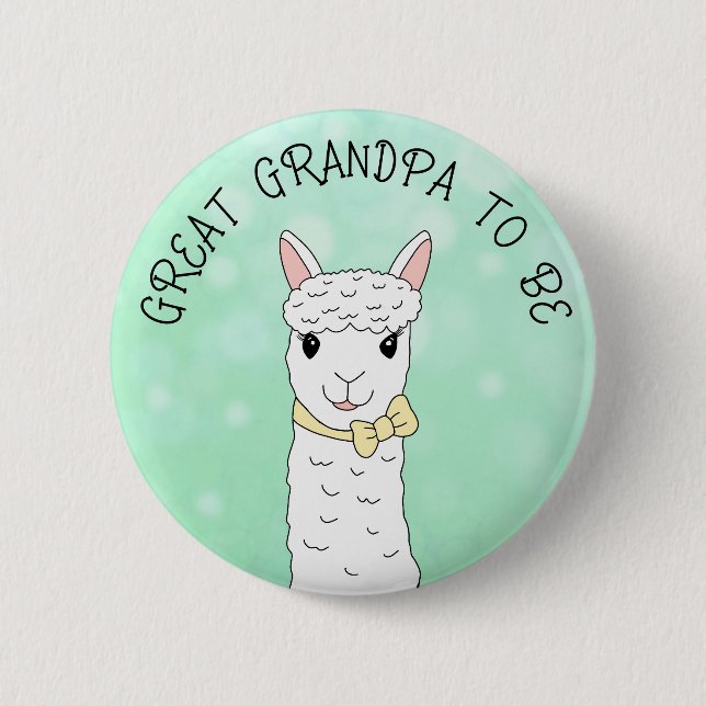 Great Grandpa To Be Llama with Yellow Bow 2 Inch Round Button (Front)