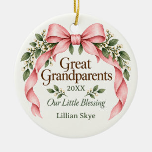 Great Grandparents Pink Bow Ceramic Ornament