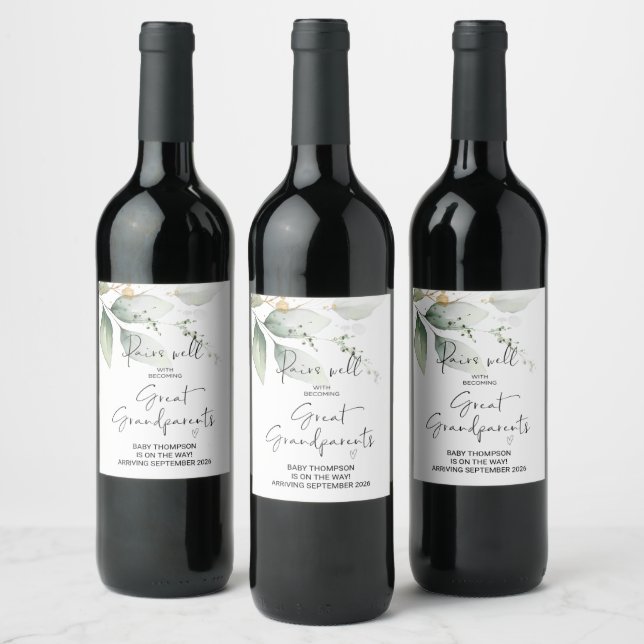 Great Grandparents Pregnancy Announcement Parents Wine Label (Bottles)