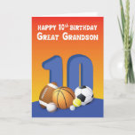 Great Grandson 10th Birthday Sports Balls Card<br><div class="desc">Throw a perfect “10” pass to your great grandson on the celebration of his much awaited 10th birthday. This card with lots of sports balls on the front is just perfect to give him.</div>
