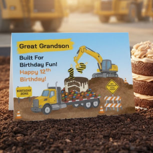 Great Grandson 12th Birthday Construction Site Card