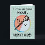 Great Grandson 12th Birthday Lacrosse Sport Person Card<br><div class="desc">When lacrosse is his game, this birthday card will be sure and please hime. Celebrate your great grandson's 12th birthday with this customizable sport card. Subtle dots are on the light green background and a lacross stick and ball are on the front with the number 12. Customize it with his...</div>