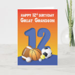 Great Grandson 12th Birthday Sports Balls Card<br><div class="desc">Waste no more time in searching for the best card to give a sports enthusiast great grandson. This is the sports related card you need to shoot him a happy 12th birthday greeting and wishes.</div>