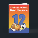 Great Grandson 12th Birthday Sports Balls Card<br><div class="desc">Waste no more time in searching for the best card to give a sports enthusiast great grandson. This is the sports related card you need to shoot him a happy 12th birthday greeting and wishes.</div>