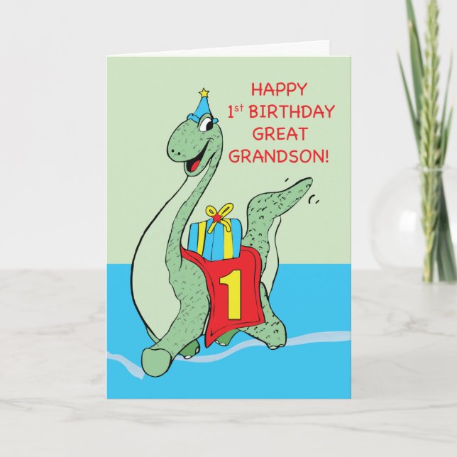 Great Grandson, 1st Birthday Dinosaur Card (Front)