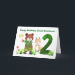 Great Grandson 2nd Birthday Bear and Fox Large Two Card<br><div class="desc">A great-grandson’s second birthday is full of wonder,  and this charming card captures the joy of turning two. A bear,  fox,  and little bird journey together toward a large number 2,  surrounded by soft watercolor details. Perfect for celebrating a little boy who brings smiles and happiness to every day.</div>