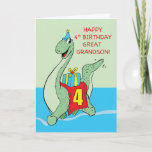 Great Grandson, 4th Birthday Dinosaur Card<br><div class="desc">Your cute great grandson deserves to get a cute card like this that has a gigantic dinosaur running on the front. This also brings gigantic birthday greeting to the young boy.</div>