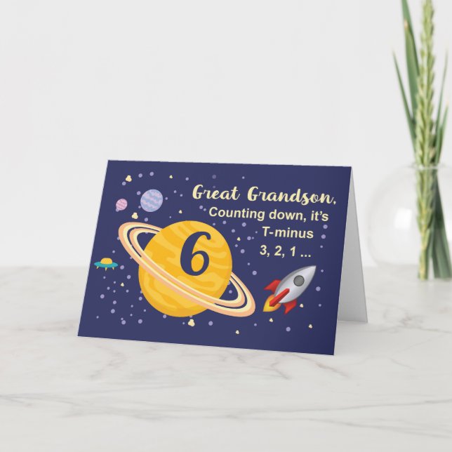 Great Grandson 6th Birthday Planets in Outer Space Card (Front)