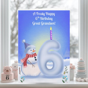 Great Grandson 6th Birthday Snowman Snowy  Card