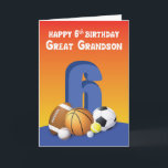 Great Grandson 6th Birthday Sports Balls Card<br><div class="desc">Make a fun birthday greeting for your great grandson. Surprise him with this card on his 6th birthday. Six assorted sports balls on the front represents each year of his age.</div>