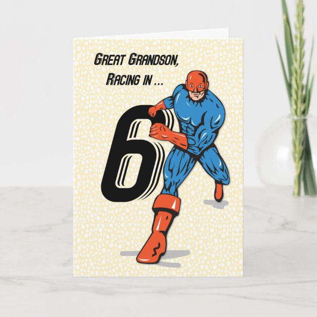 Great Grandson 6th Birthday Superhero Card (Front)