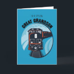 Great Grandson 8th Birthday Train, Little Boy, Blu Card<br><div class="desc">After happy eight years wish your Great Grandson a very happy 8th Birthday. This card is perfect for a boy who likes trains and all kind of vehicles. A black and red train comes fast with good wishes and fun</div>