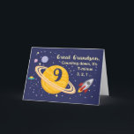 Great Grandson 9th Birthday Planets in Outer Space Card<br><div class="desc">Turning 9 is out of this world,  especially when it is your great grandson! Rocket ship,  planets and stars fill in the front of the card with the message as you count down to say Happy Birthday!</div>