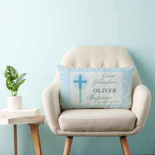 Great Grandson Baptism Blue Lace Personalized Lumbar Pillow