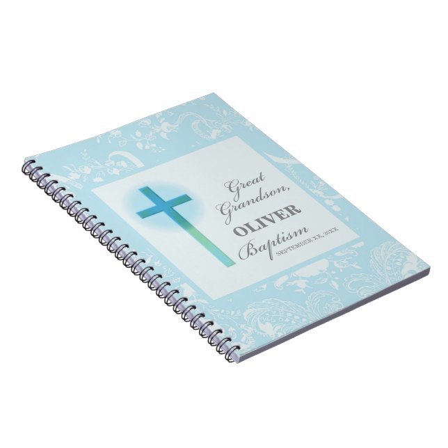 Great Grandson Baptism Blue Lace Personalized Notebook (Right Side)