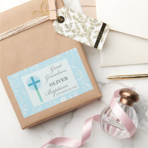 Great Grandson Baptism Blue Lace Personalized Sticker