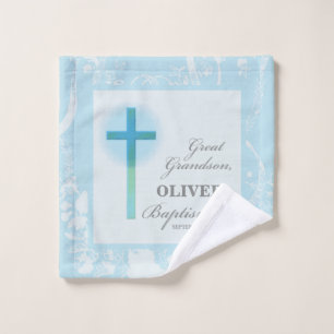 Great Grandson Baptism Blue Lace Personalized Wash Cloth