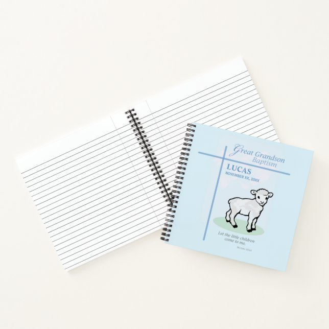 Great Grandson Baptism Blue Lamb Personalized Notebook (Inside)