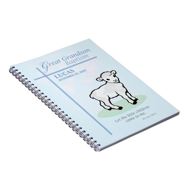 Great Grandson Baptism Blue Lamb Personalized Notebook (Right Side)