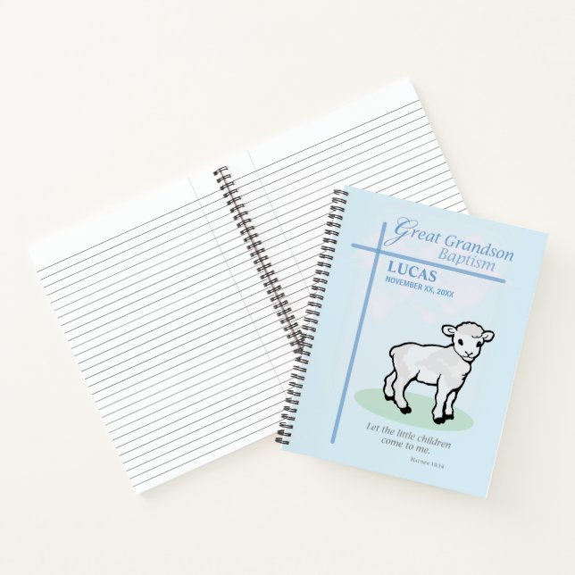 Great Grandson Baptism Blue Lamb Personalized Notebook (Inside)