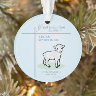 Great Grandson Baptism Blue Lamb Personalized Ornament
