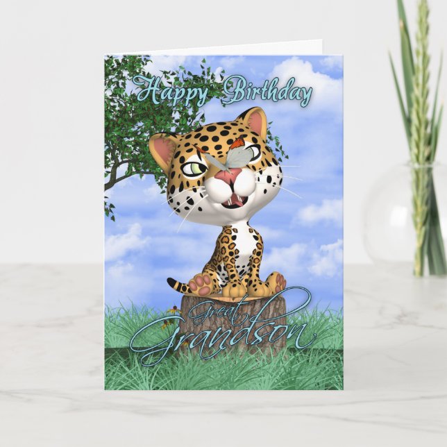 Great Grandson Birthday Card With Cute Jaguar And (Front)