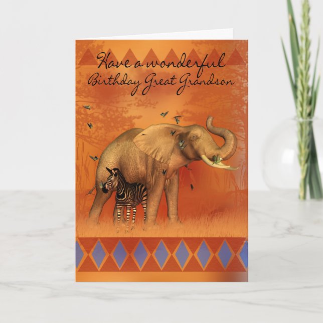 Great Grandson Birthday Card With Elephant Butterf (Front)