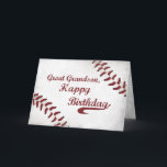 Great Grandson Birthday Large Grunge Baseball, Spo Card<br><div class="desc">Does your Great Grandson like Baseball? Then this is the Birthday card for him! A very creative grunge design with red stitching like a ball.</div>