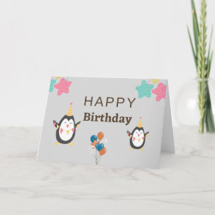 Great Grandson Blue Penguin 1st Birthday  Card