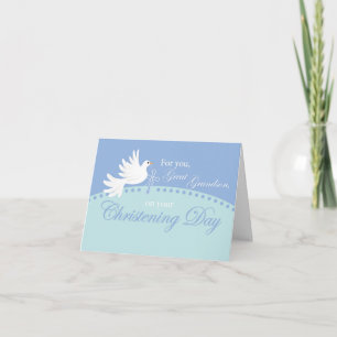 Great Grandson Christening Dove on Blue Card